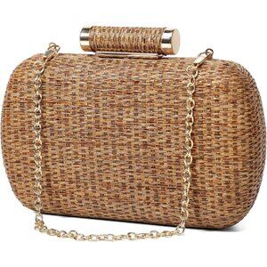 Brown Straw Clutch Purse Women's Hand-Woven Wicker Evening Bag for Summer Weddin